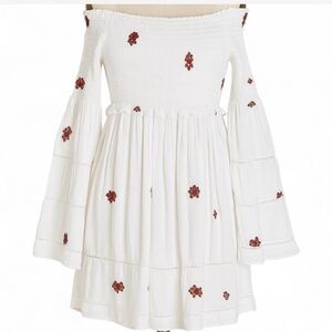 Free People white smocked gauze bell sleeve cotton dress size Small